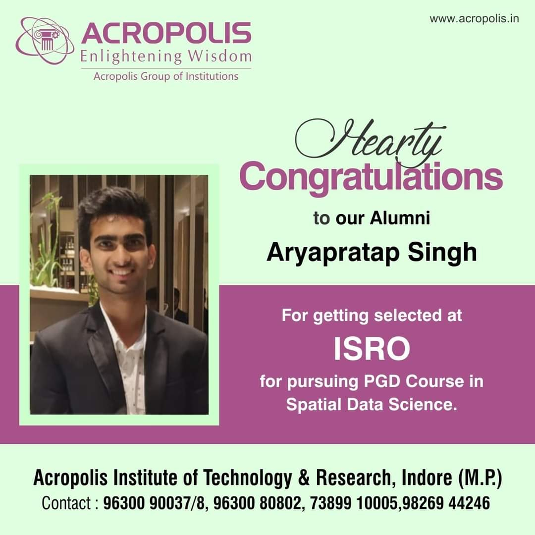 Hearty Congratulations to our Alumni Mr. Aryapratap Singh