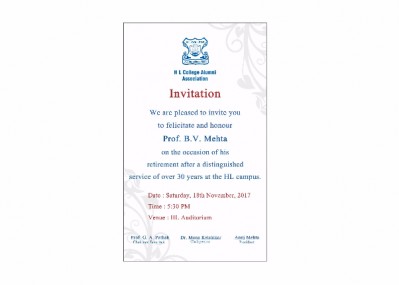 Felicitation Ceremony Prof B V Mehta